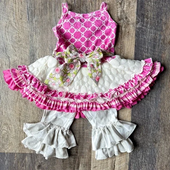 Giggle Moon Ruffle Dress Set Pink Floral Outfit Girls 24M Boutique - Picture 2 of 8